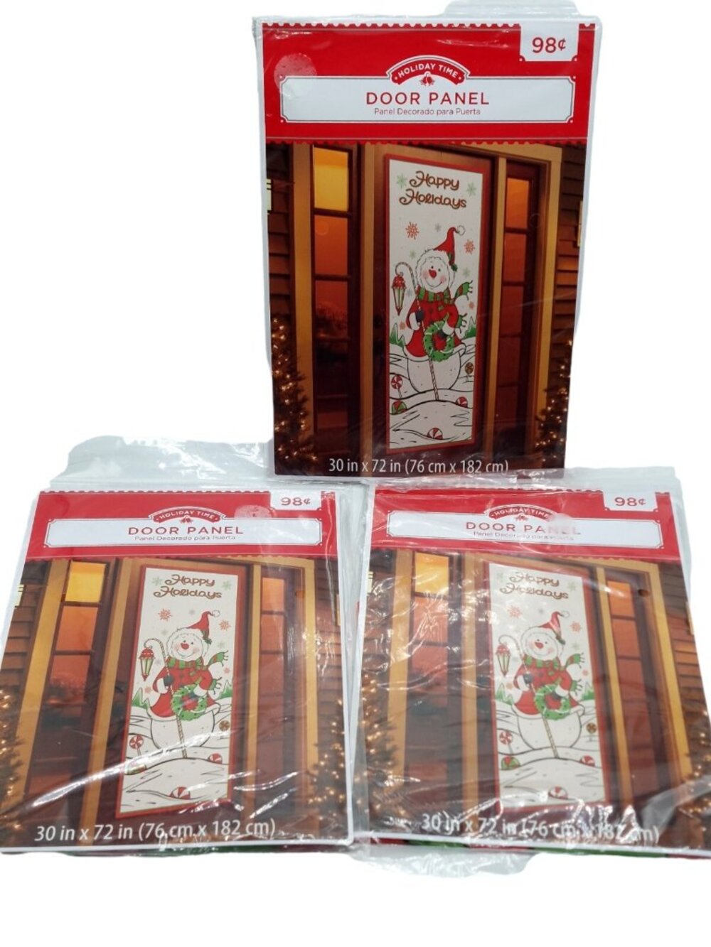 HOLIDAY TIME "Happy Holidays " Door Panel Snowman 30" x 72" Lot of 3